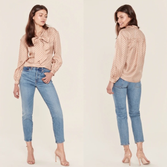 Joie Joslin Bow Tie Silk Blouse Chain Print Oak Tan XL NWT - Picture 13 of 13